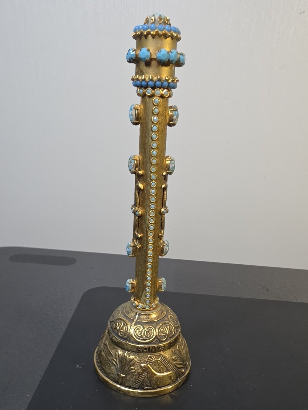 Gold and Turquoise Ornate Decorative Bell - Made In England